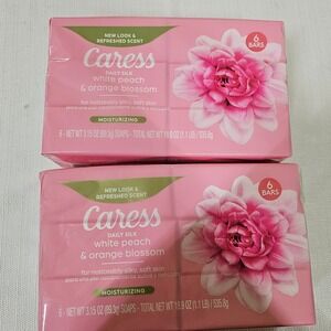 Caress Daily Silk White Peach Orange Blossom Moisturizing Soap 6‎ Bars Lot of 2